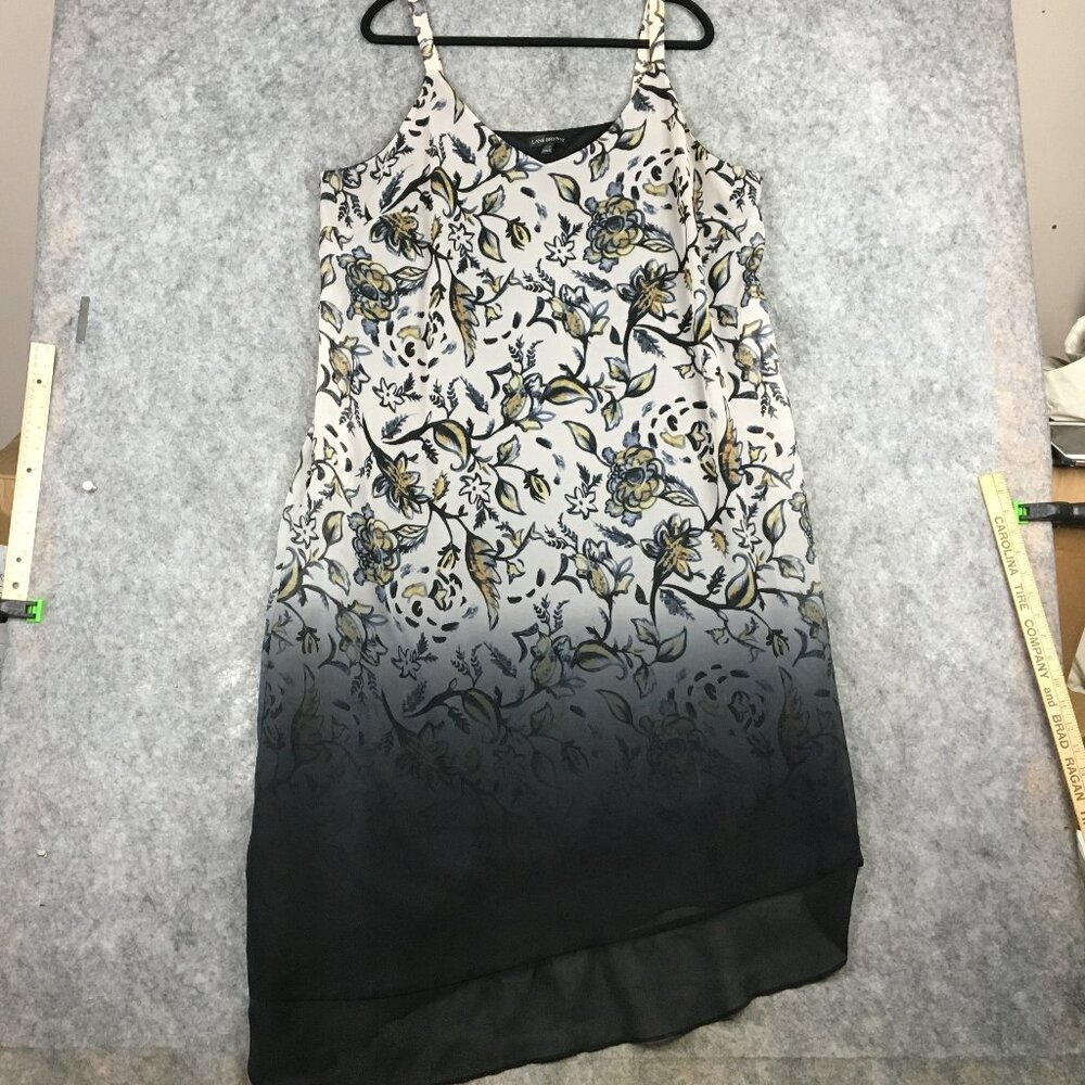 Lane Bryant Dress 14 16 Cocktail Watercolor Floral Ombre Midi Asymmetric Black